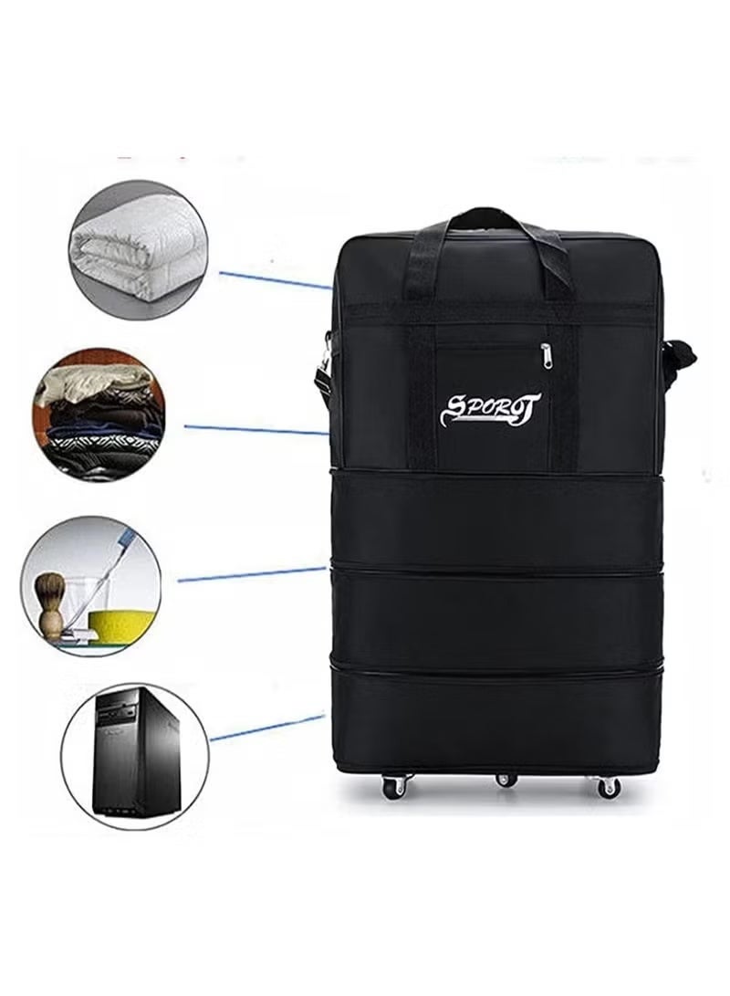 سبورت حقيبة سفر قابلة للطي بعجلات، متوسطة الحجم، مقاومة للماء، مزودة بسحاب، قابلة للتمديد، خفيفة الوزن، مزودة بعجلات، سعة 25 كجم. - Image 2