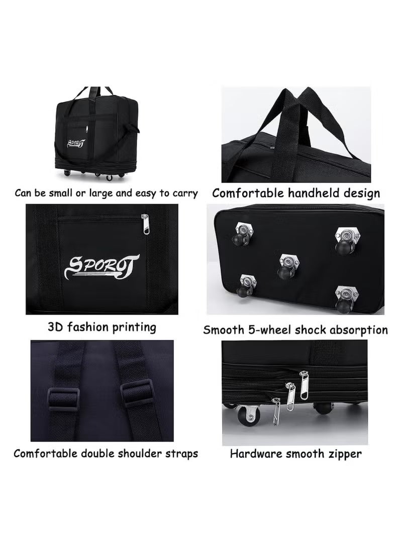 سبورت حقيبة سفر قابلة للطي بعجلات، متوسطة الحجم، مقاومة للماء، مزودة بسحاب، قابلة للتمديد، خفيفة الوزن، مزودة بعجلات، سعة 25 كجم. - Image 5
