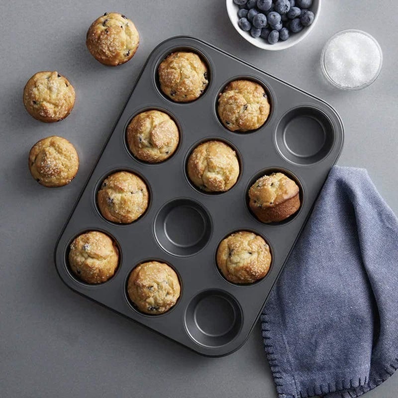 valashiv 12 Slot Aluminium Tray Muffin Bread Cake NonStick BakeWare Reusable Tray Pan Mould for Deserts NonStick SizeMedium - Image 1