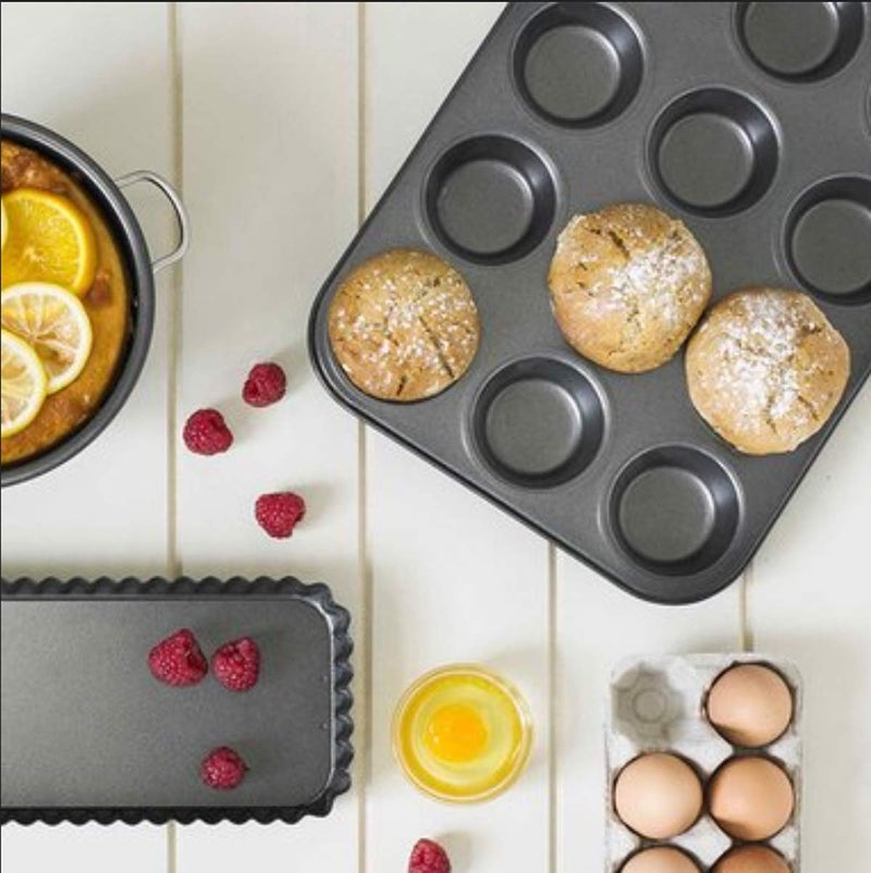 valashiv 12 Slot Aluminium Tray Muffin Bread Cake NonStick BakeWare Reusable Tray Pan Mould for Deserts NonStick SizeMedium - Image 2