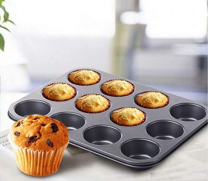 valashiv 12 Slot Aluminium Tray Muffin Bread Cake NonStick BakeWare Reusable Tray Pan Mould for Deserts NonStick SizeMedium - Image 4