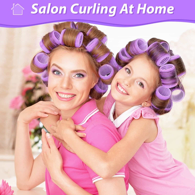 Acejoz Jumbo Hair Curlers Rollers, 12Pcs Hair Roller Curlers Self Grip Holding Rollers with12 Stainless Steel Duckbill Clips for Long Hair Volume (Purple) - Image 2
