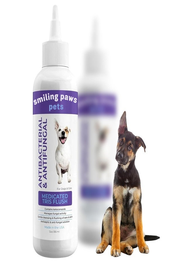Smiling Paws Pets محلول تنظيف الأذن الطبي للكلاب والقطط من سمايلينج باوز بيتس، علاج للعدوى، يحتوي على الكيتوكونازول، 12 أونصة. - Image 1