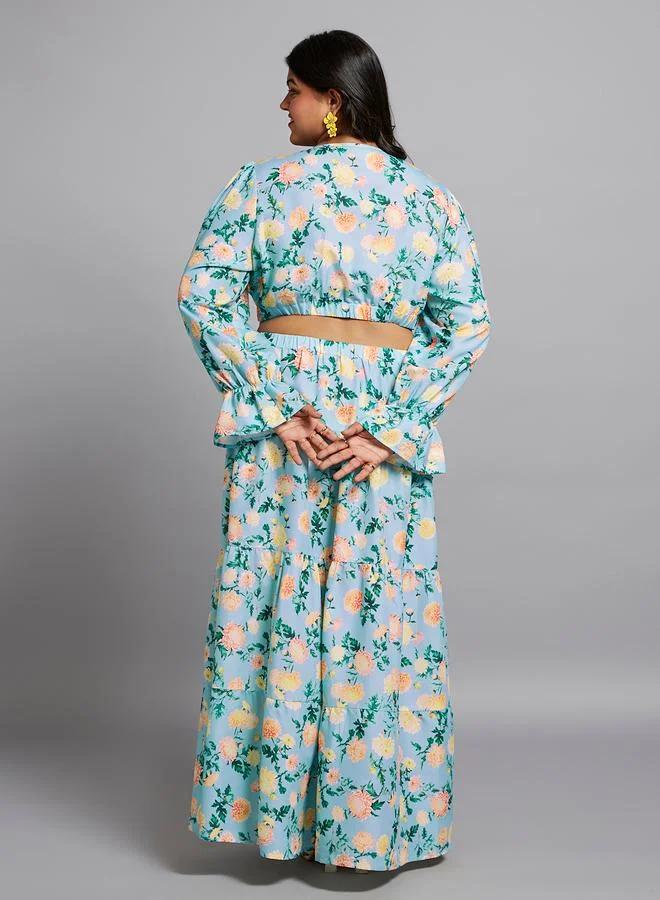 globus Globus Plus Size Blue Floral Print Maxi Dress