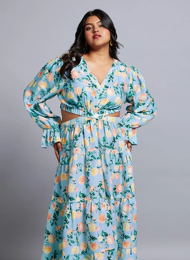 globus Globus Plus Size Blue Floral Print Maxi Dress