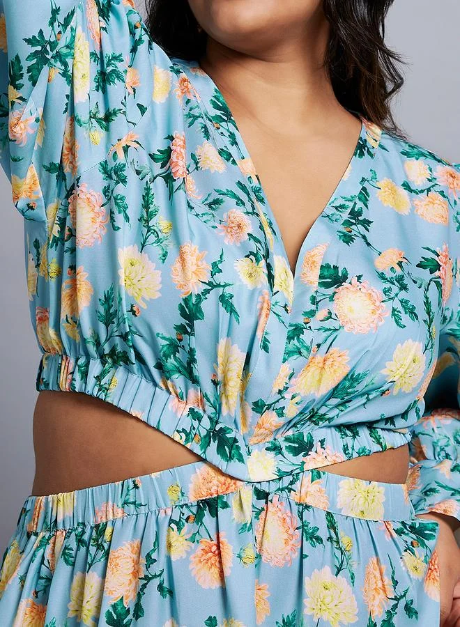 globus Globus Plus Size Blue Floral Print Maxi Dress