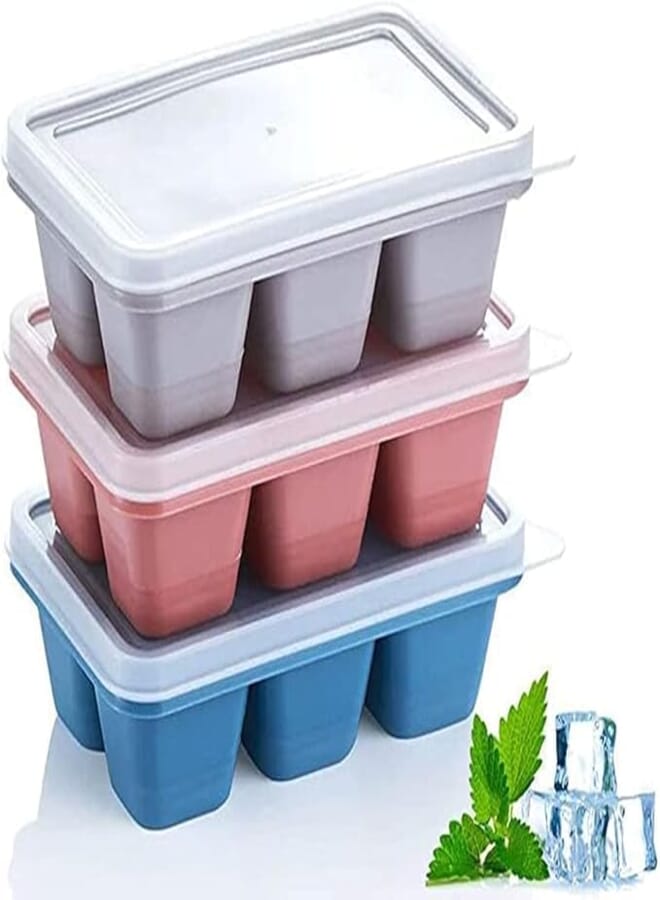 Nexellar Flexible Plastic Ice Cube Tray- Cube Plastic Ice Cube Moulds & Tray with Flexible Ice Trays, Stackable Flexible & Twist Release Safe Ice Cube Molde (6 Grid Ice Cube Tray, Pack of 1)
