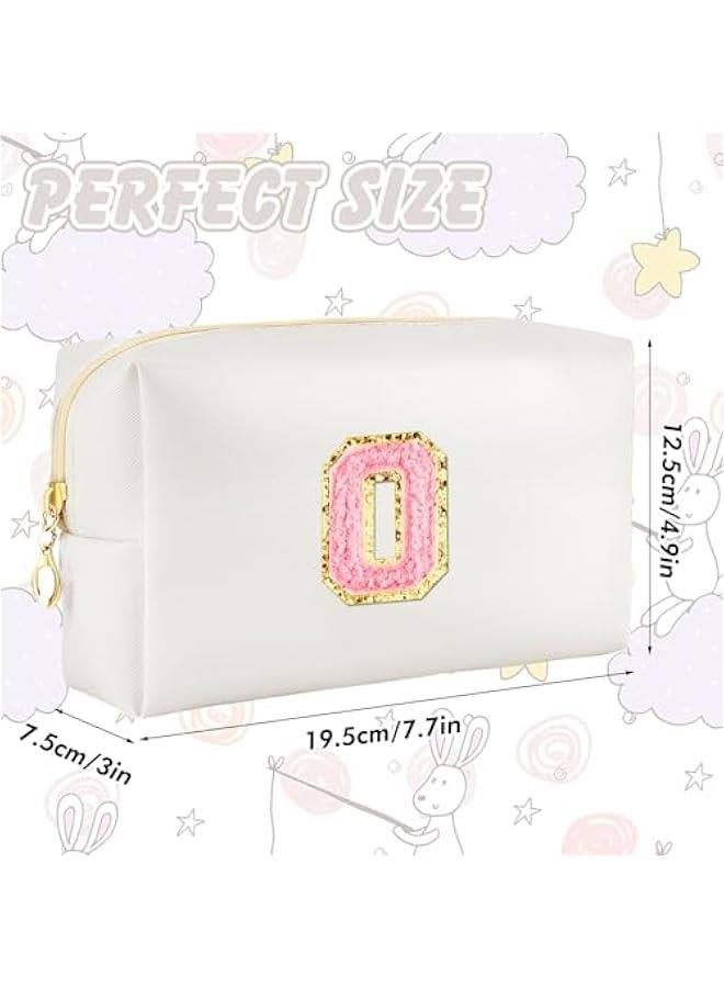 Initial Makeup Bag Personalized Preppy Travel Small Cosmetic Bag Cute PU White Chenille Letter Makeup Pouch for Purse Waterproof Zippered Toiletry Organizer for Women Girls Kids Friends (O) - Image 4