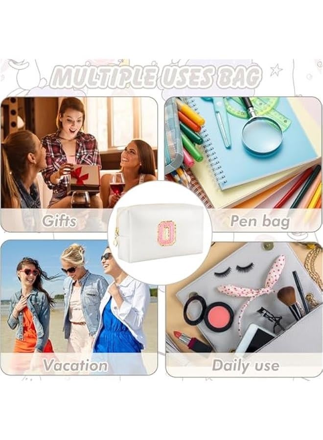 Initial Makeup Bag Personalized Preppy Travel Small Cosmetic Bag Cute PU White Chenille Letter Makeup Pouch for Purse Waterproof Zippered Toiletry Organizer for Women Girls Kids Friends (O) - Image 3