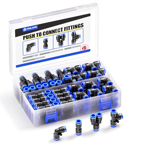 TAILONZ PNEUMATIC 14 Inch od Push to Connect Fittings Pneumatic Fittings Kit 20 Spliters20 Elbows20 tee20 Straight 80 pcs - Image 1