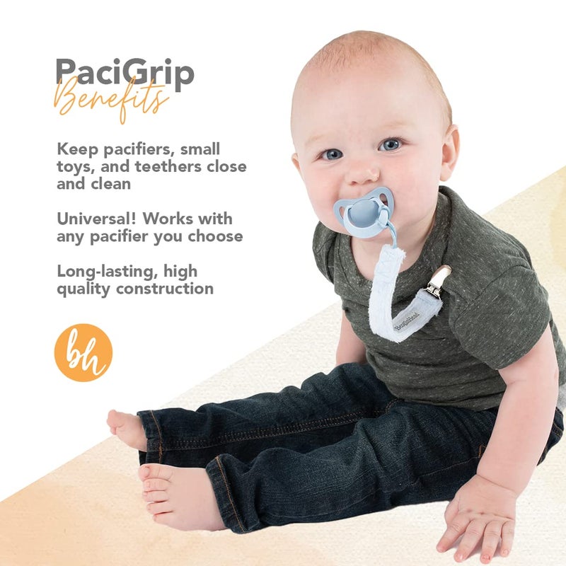 BooginHead Luxe Pacifier Holder Baby Pacifier Clips 2-Pack, Plush Blue and Gray - Image 5