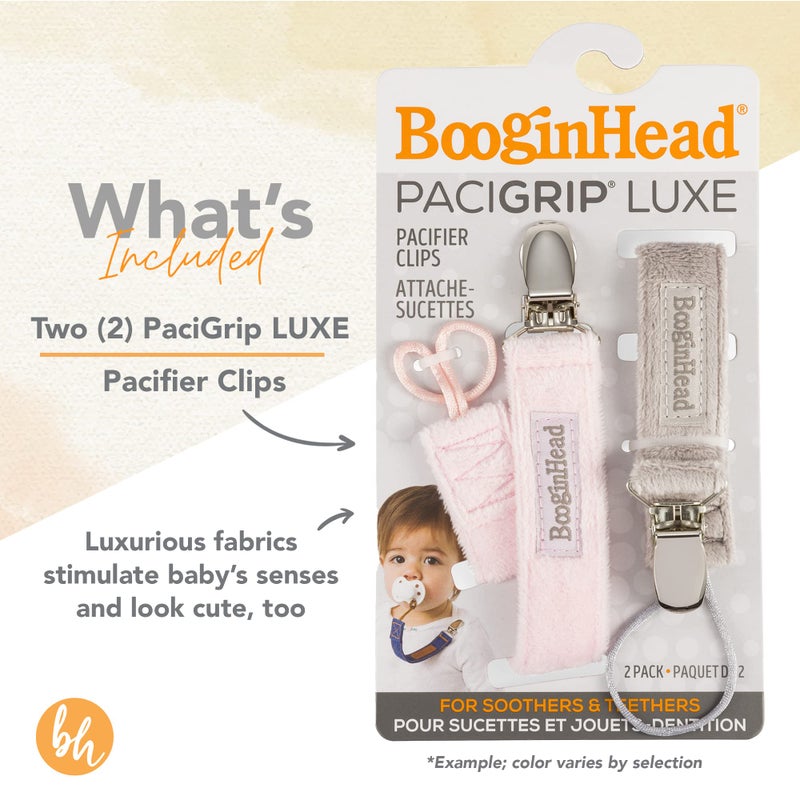 BooginHead Luxe Pacifier Holder Baby Pacifier Clips 2-Pack, Plush Blue and Gray - Image 2