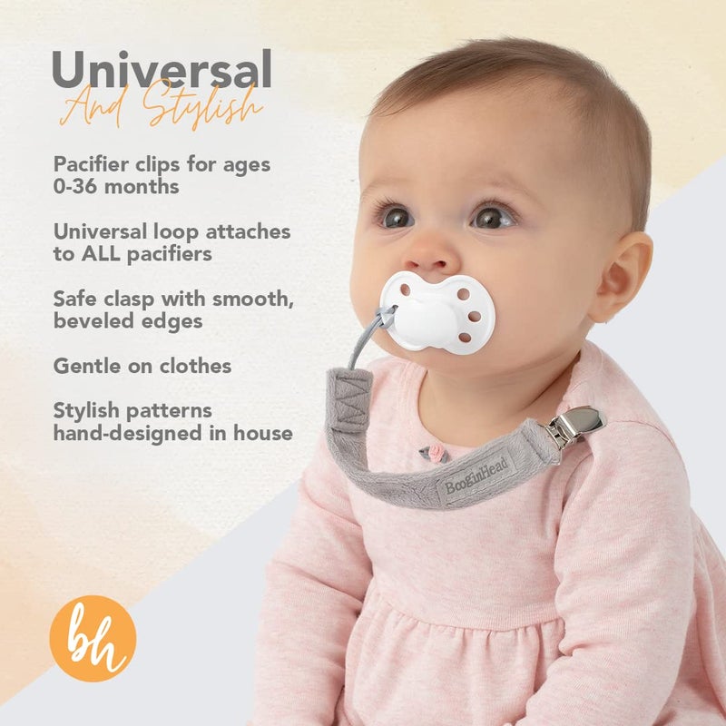 BooginHead Luxe Pacifier Holder Baby Pacifier Clips 2-Pack, Plush Blue and Gray - Image 4