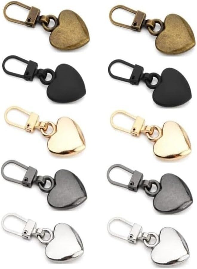 WaigN 10Pcs Multicolor Heart Shaped Zipper Pull Replacement Metal Zipper Backpack Zippers Mend Fixer Repair for Coats Jackets Pants Luggage, Garage Storage, Fasteners, Storage Racks - Image 1