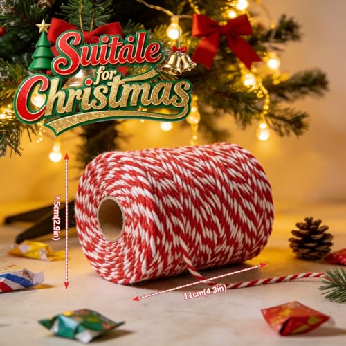 SMART&CASUAL Red and White Cotton Twine, 700 Feet Natural Bakers String for Cooking, Crafts, Gift Wrapping, Butchers, Christmas and Wedding Decor - Image 2