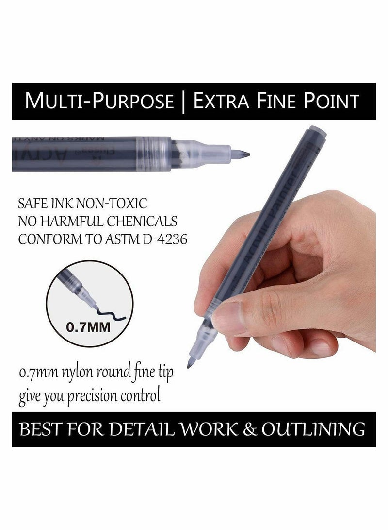 Generic Paint Pens White Black Marker 6 Pack, 0.7mm Acrylic White Permanent Marker, White Paint Pens for Rock Painting Stone Ceramic Glass Wood Plastic Glass Metal Canvas Water-based Extra Fine Point  - Image 2