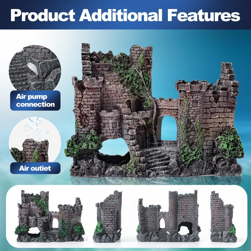 CousDUoBe 14 Pcs Aquarium Decorations Large Kitï¼ŒCastle Fish Tank Bubbler Decorationsï¼ŒStarfish Barrel, Resin Cave Rock,Resin Material Sunken Ship,Aquarium Plants Large Fish Bowl Ornaments - Image 4