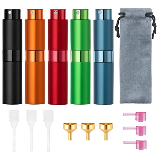 Tekson 5PCS 8ml Travel Perfume Atomizer Refillable, Mini Cologne Spray Bottle Empty, Small Aftershave Sprayer for Liquid Dispenser (Five Colors) - Image 1