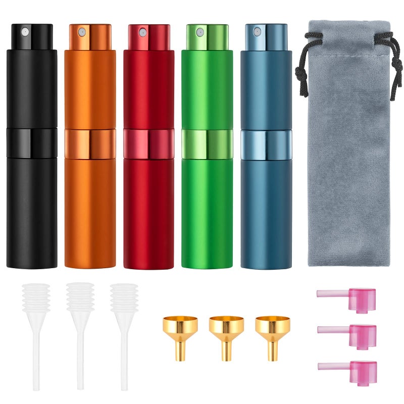 Tekson 5PCS 8ml Travel Perfume Atomizer Refillable, Mini Cologne Spray Bottle Empty, Small Aftershave Sprayer for Liquid Dispenser (Five Colors) - Image 2