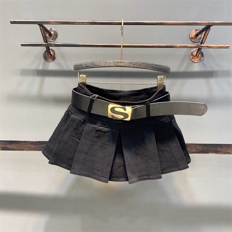 Girls Denim Skirt 2025 Elastic Elastic Waist Low A-Line Hip-Covering Denim Skirt - Image 2