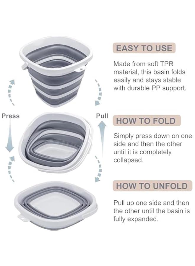 هوكور دلو قابل للطي سعة 10 لتر 2.6 جالون من توريسيك، دلو تنظيف قابل للطي ومحمول من البلاستيك، لوازم مياه صغيرة للحديقة الخارجية والتخييم والصيد وغسيل السيارات، مربع موفر للمساحة - Image 4