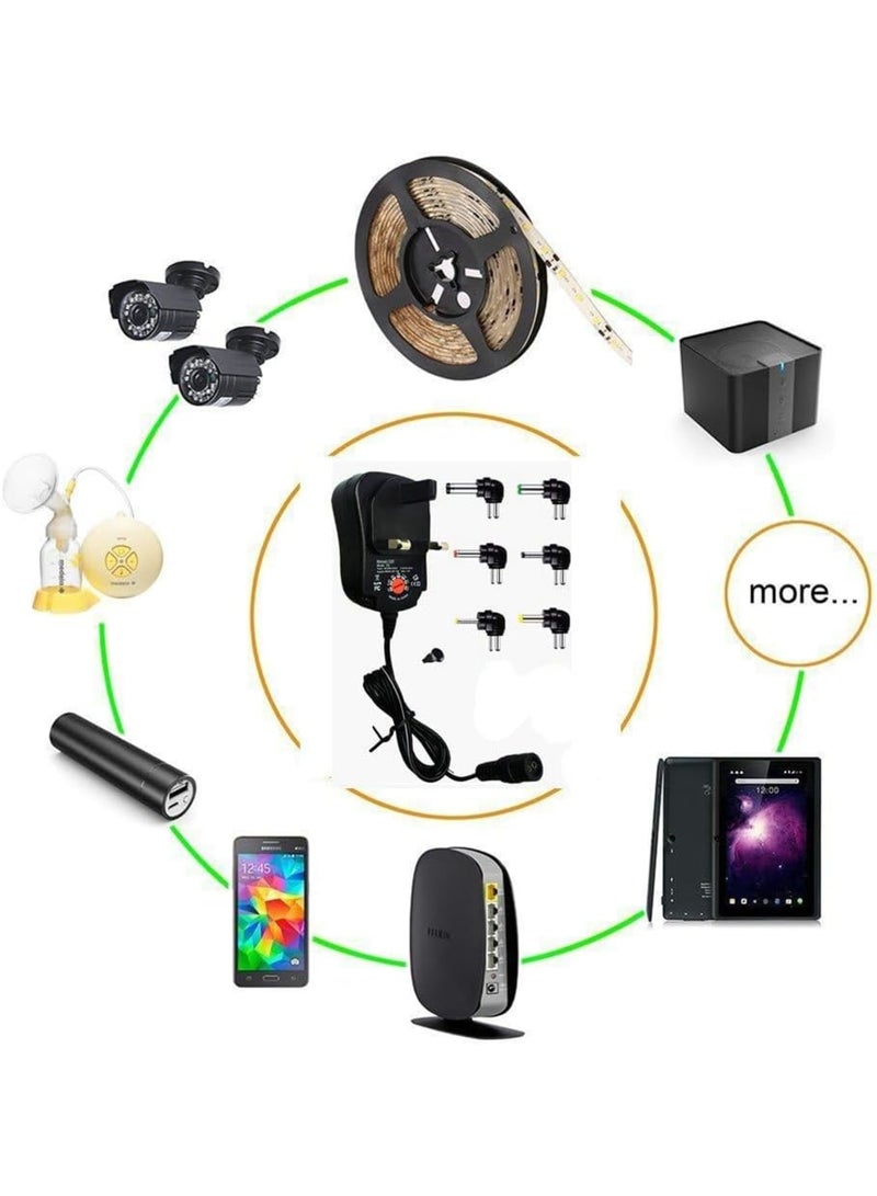 SOLARAE 30W International Power Adapters - AC to DC Power Transformer Universal 3V 4.5V 5V 6V 7.5V 9V 12V 1A 1000mA with 6Pcs DC Replaceable Tips for Household Electronic Devices CCTV Cameras TV Box - Image 2