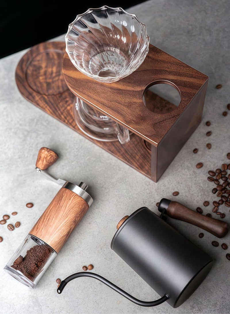MissTiara مجموعة قهوة محضرة يدويًا، مع رف خشبي للتخزين، هدية قهوة منزلية جميلة مع صندوق هدايا محمول - Image 3