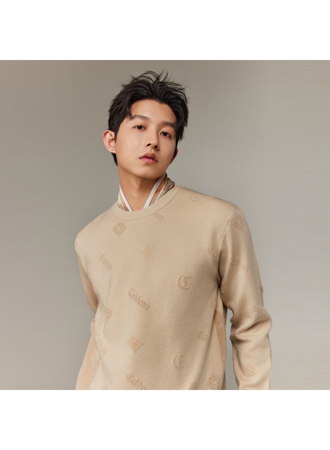 Cabbeen Men's Long Sleeve Sweater Logo Combined With Vintage Pattern Winter Knitwear