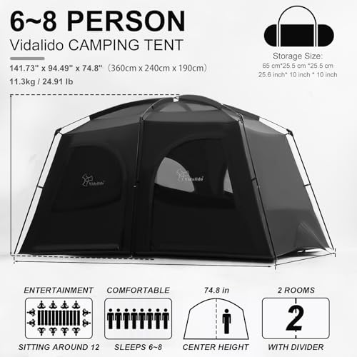 Vidalido Tents，6-8 Person Camping Tent with Extended Vestibule，2 Room Weather Resistant Family Tents，Easy Install Waterproof Outdoor Tent for Backpacking and Camping Hiking - Image 3
