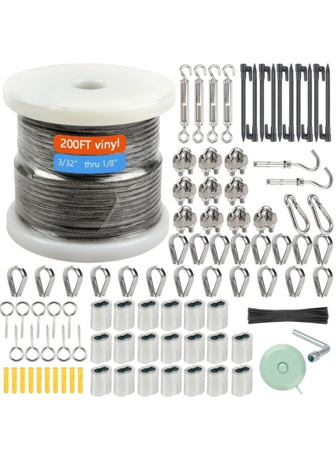 Wire Rope Kit?Steel Wire Cable?Turnbuckles for Cables Wire?Vinyl Coated Stainless Steel Cable Wire for Outdoor,Garden,Kitchen,Craft with Turnbuckle - Image 1