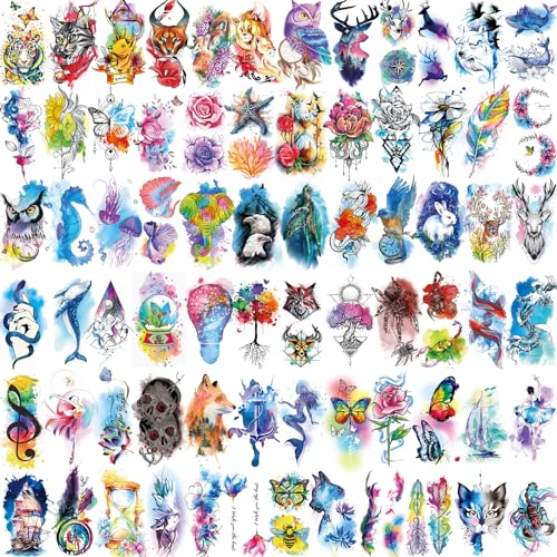 JEEFONNA 86 Sheets Temporary Tattoo, 14 Sheets Large Half Arm Fake Flower Cat Owl Lion Tattoos, 72 Sheets Tiny Waterproof Semi Permanent Temporary Tattoos Realistic for Women Girls Kids Adults - Image 3