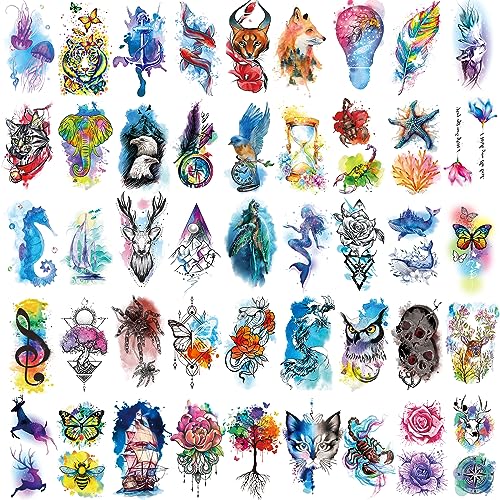 JEEFONNA 86 Sheets Temporary Tattoo, 14 Sheets Large Half Arm Fake Flower Cat Owl Lion Tattoos, 72 Sheets Tiny Waterproof Semi Permanent Temporary Tattoos Realistic for Women Girls Kids Adults - Image 2