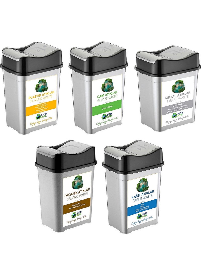 Deembro Zero Waste Bin 50 Lt * 5 Pieces Recycling Bin Double Cover Paper Organic Glass Plastic Metal  - Image 1