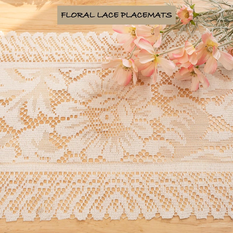 4 Pack Embroidered Lace Placemats, 12x17 Inch Vintage Floral Table Mats, Reusable Rectangle Tablemats for Dining, Wedding, Tea Party & Ramadan Decor - Image 5
