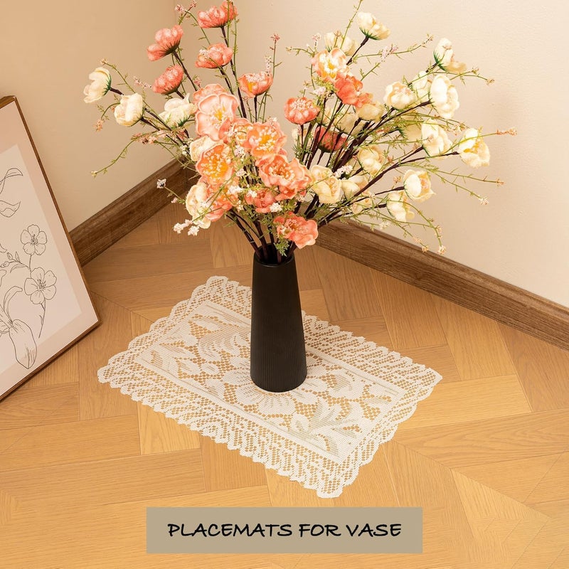 4 Pack Embroidered Lace Placemats, 12x17 Inch Vintage Floral Table Mats, Reusable Rectangle Tablemats for Dining, Wedding, Tea Party & Ramadan Decor - Image 4