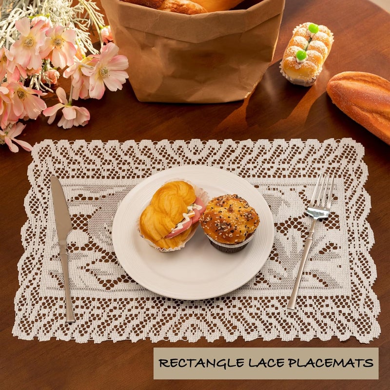 4 Pack Embroidered Lace Placemats, 12x17 Inch Vintage Floral Table Mats, Reusable Rectangle Tablemats for Dining, Wedding, Tea Party & Ramadan Decor - Image 2