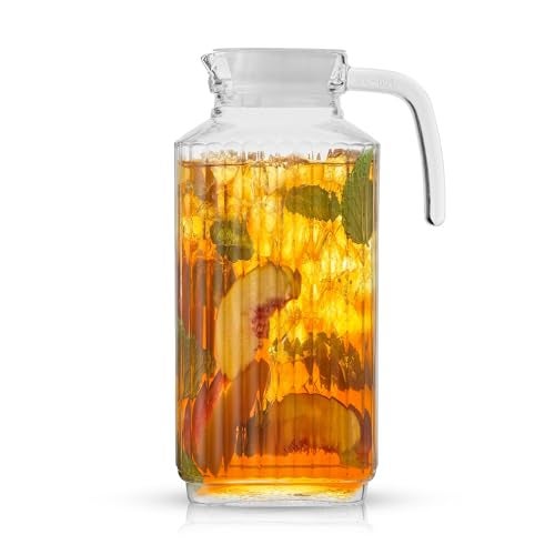 JoyJolt JoyJolt 60oz Glass Pitcher with Lid 2 Lids  Beverage Serveware and Storage Container for Cold Drinks and Liquids Juice Container Water Jug Fridge Pitcher for Iced Tea or Milk 