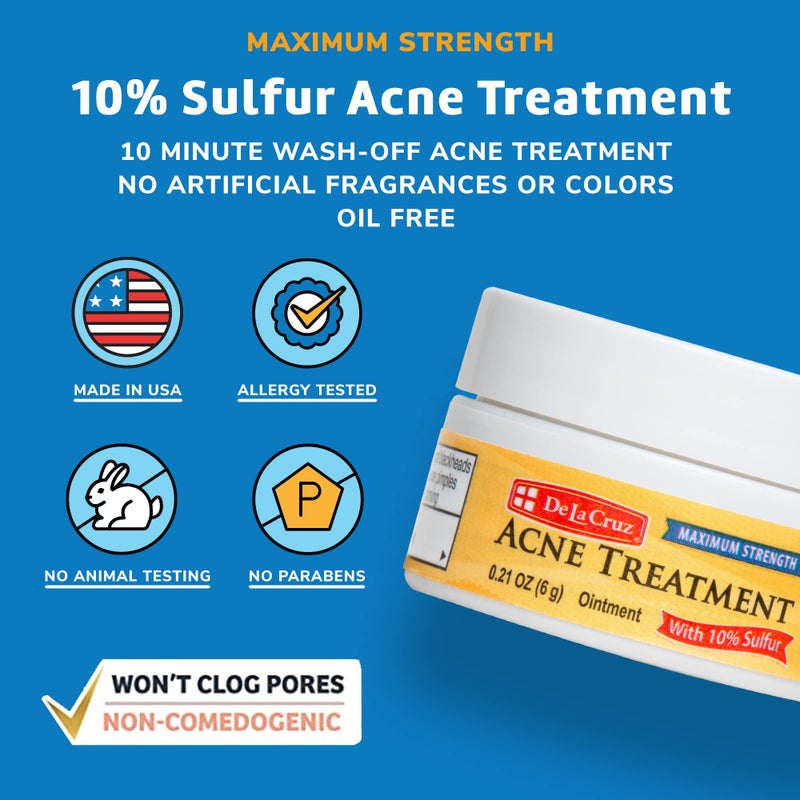 De La Cruz 10% Sulfur Ointment Travel Size - Cystic Acne Treatment for Face and Body - Daily 10 Min Spot Treatment Mask Safe and Effective Game Changing Hormonal Acne Treatment 0.21oz 6g - Image 2