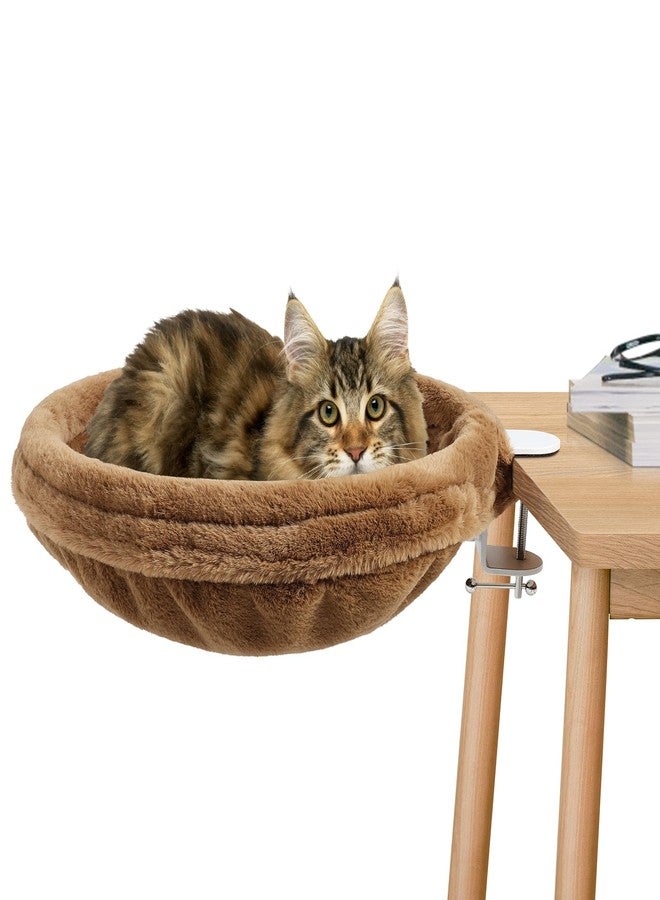 FAHKNS Large Cat Desk Bed-Supports Up to 50lbs, Soft Faux Fur Fabric, Adjustable Steel Frame,Sunken Hammock,Removable Soft Fluffy Cover（Brown） - Image 1