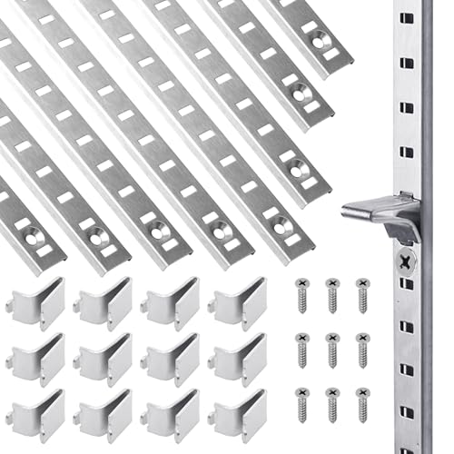 Xadnitu 20 Packs 17 Inches Metal Pilaster Shelf Bracket Rails with Adjustable Shelving Support Clips and Mount Screws for Cabinet, Shelves Storage - Image 1