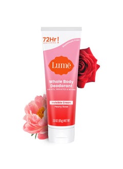 Lume Whole Body Deodorant - Invisible Cream Tube - 72 Hour Odor Control - Aluminum Free, Baking Soda Free, Skin Safe - 3.0 Ounce (Peony Rose)  - Image 1