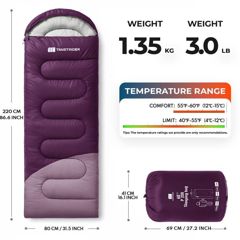 TANSTRIDER Sleeping Bags for Adults Warm Weather,3lb Backpacking Compact Lightweight Camping Sleeping Bag with Compression Sack for Kids,Camping Essentials Gear for Hiking,Travel,Climb,Outdoor, Indoor - Image 2