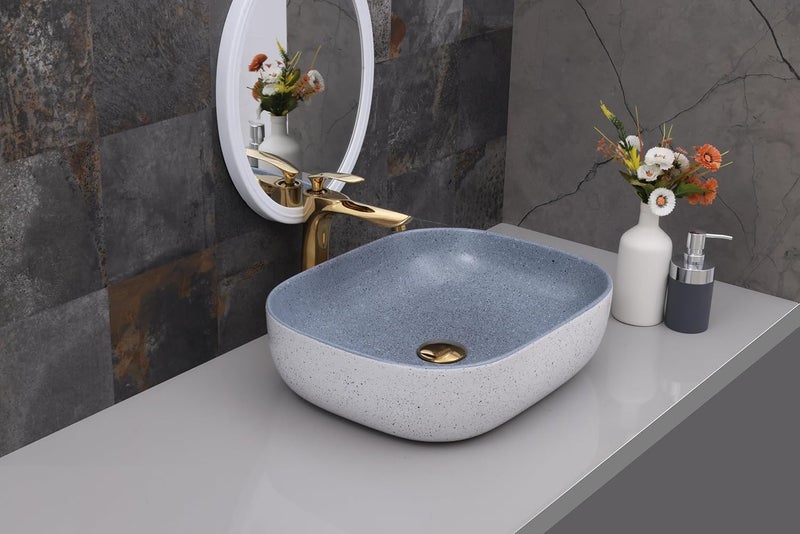 ACRAVIT CERAMIC Designer Table Top Ceramic Wash Basin Vessel Sink with Slim Rim Collapsible Countertop Basin OverCounter Bathroom Sink Grey500 X 395 X 140MM - Image 1