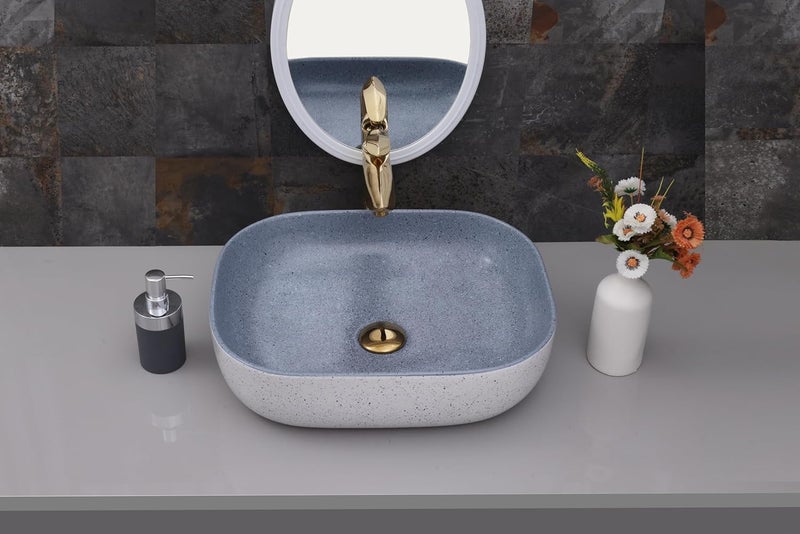 ACRAVIT CERAMIC Designer Table Top Ceramic Wash Basin Vessel Sink with Slim Rim Collapsible Countertop Basin OverCounter Bathroom Sink Grey500 X 395 X 140MM - Image 2