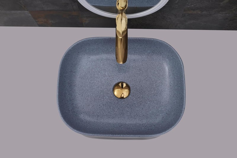 ACRAVIT CERAMIC Designer Table Top Ceramic Wash Basin Vessel Sink with Slim Rim Collapsible Countertop Basin OverCounter Bathroom Sink Grey500 X 395 X 140MM - Image 4