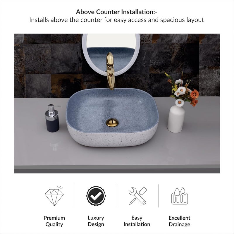 ACRAVIT CERAMIC Designer Table Top Ceramic Wash Basin Vessel Sink with Slim Rim Collapsible Countertop Basin OverCounter Bathroom Sink Grey500 X 395 X 140MM - Image 5