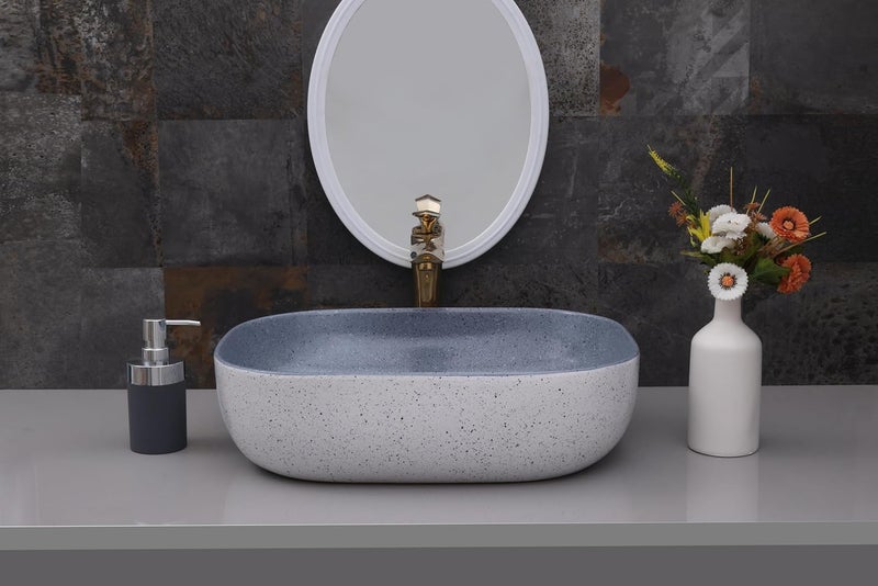 ACRAVIT CERAMIC Designer Table Top Ceramic Wash Basin Vessel Sink with Slim Rim Collapsible Countertop Basin OverCounter Bathroom Sink Grey500 X 395 X 140MM - Image 3