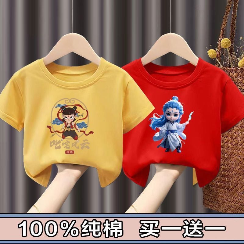 100 Cotton Nacha Boys And Girls Short-Sleeved T-Shirt Children'S Baby Cartoon Half-Sleeved Top Children'S Wear 12 - Image 1