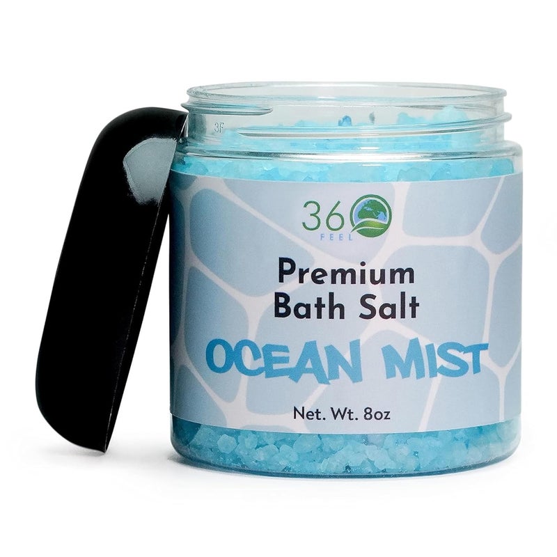 360Feel Ocean Mist Bath Salt Natural Body Scrub Rejuvenating Exfoliator for All Skin Types Aromatherapy Bath Soak for Healthy Skin Vegan Crueltyfree Scrub 8 Oz Jar - Image 1