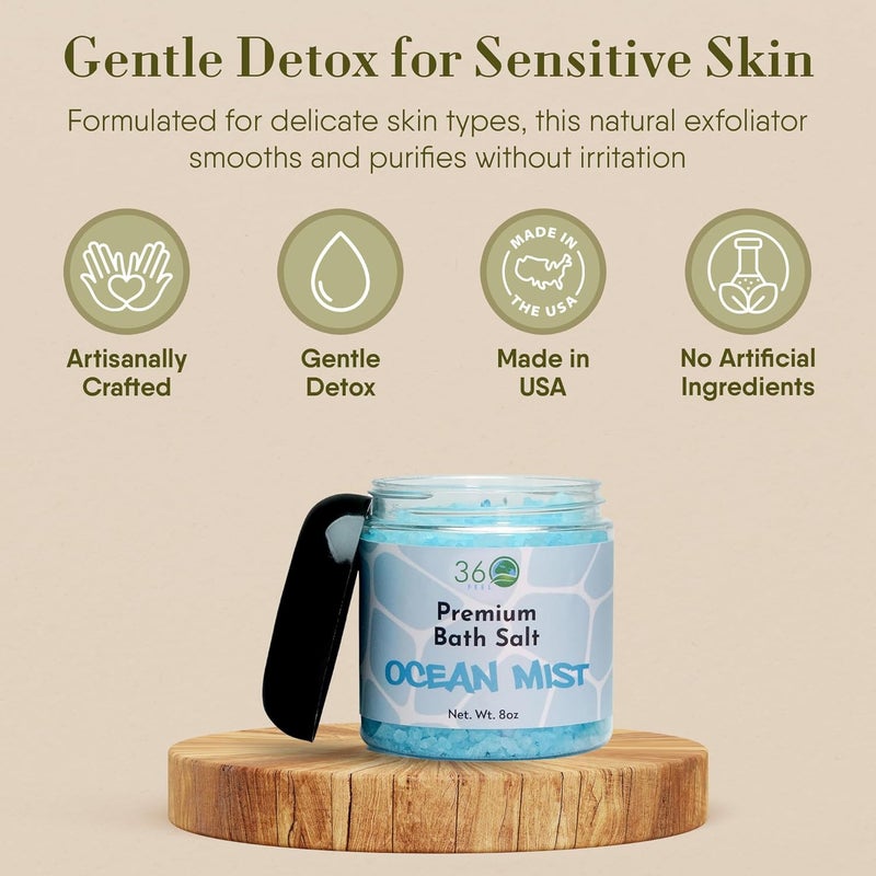 360Feel Ocean Mist Bath Salt Natural Body Scrub Rejuvenating Exfoliator for All Skin Types Aromatherapy Bath Soak for Healthy Skin Vegan Crueltyfree Scrub 8 Oz Jar - Image 3